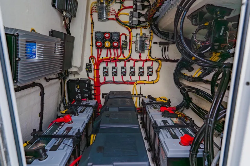 Slide: The Image of Electrical system of 2024 Orion 29CC boat with batteries and wiring. - 32