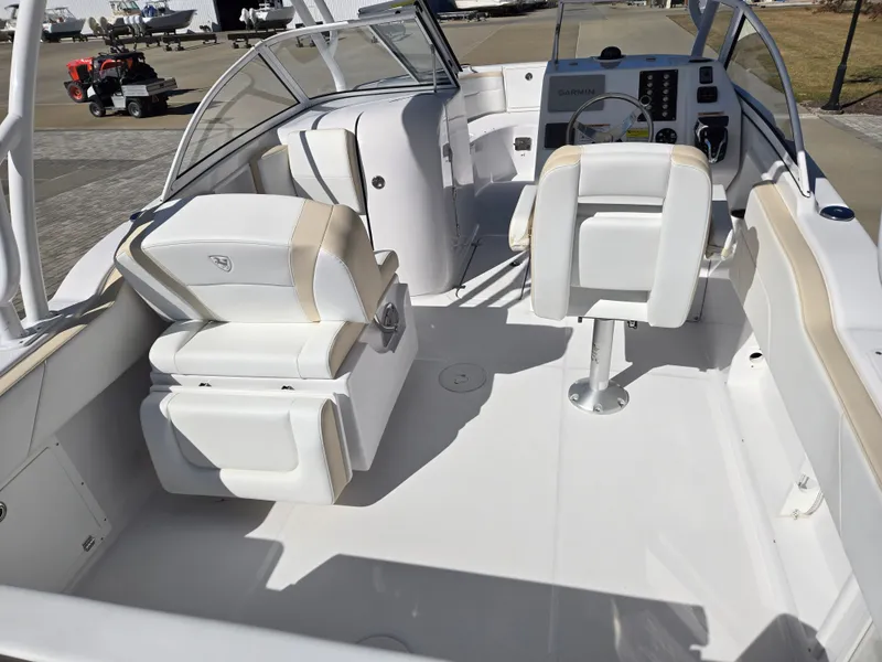 Slide: The Image of Interior of 2024 Century 24 DC boat with white seating. - 10