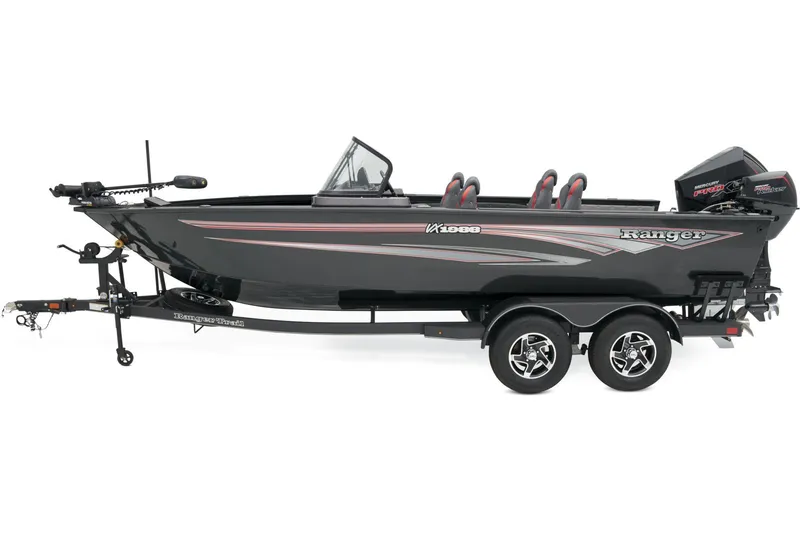 Slide: The Image of Steering console of 2026 Ranger VX1988 WT boat with modern controls and touchscreen display. - 2