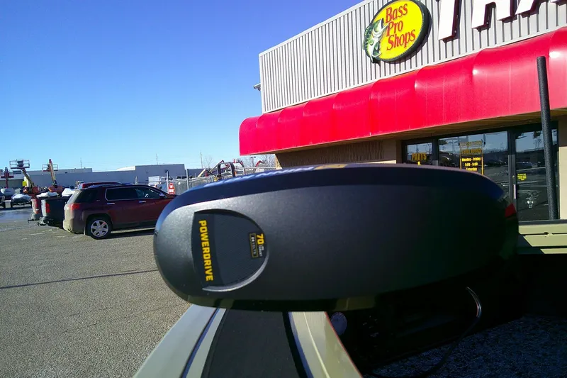 Slide: The Image of Bass Pro Shops exterior with Tracker Targa V-18 Combo boat detail, 2026 model. - 85