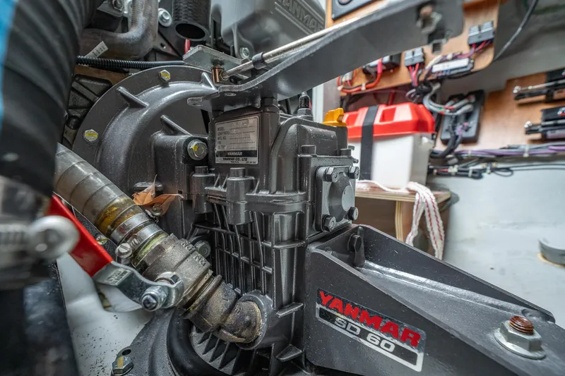 Slide: The Image of Engine compartment of a 2022 Lagoon 46 with Yanmar SD 60 saildrive. - 176