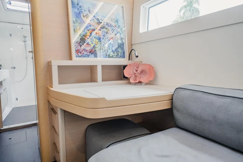 Slide: The Image of Luxurious interior of 2022 Lagoon 46 yacht with modern decor and elegant furnishings. - 68