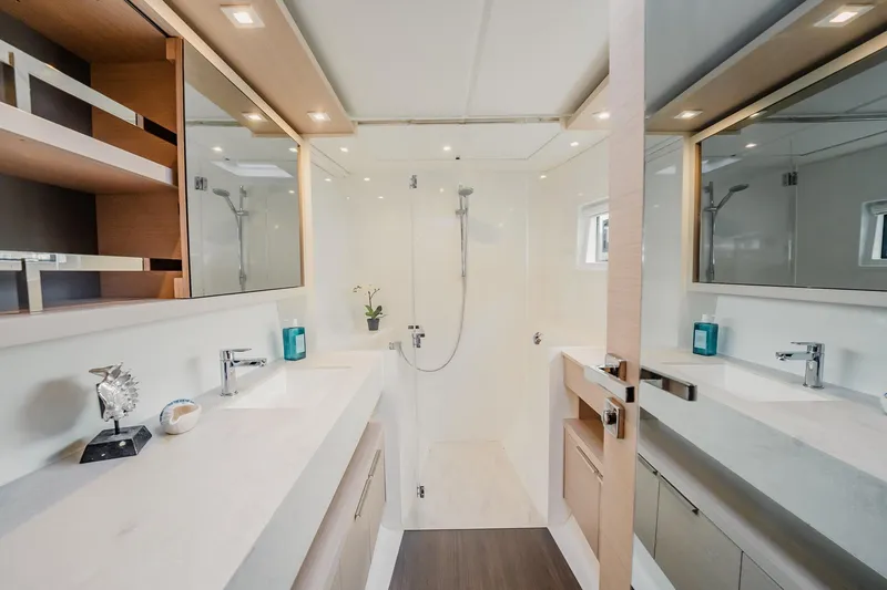 Slide: The Image of Luxurious bathroom interior of 2022 Lagoon 46 yacht with modern fixtures and elegant design. - 75