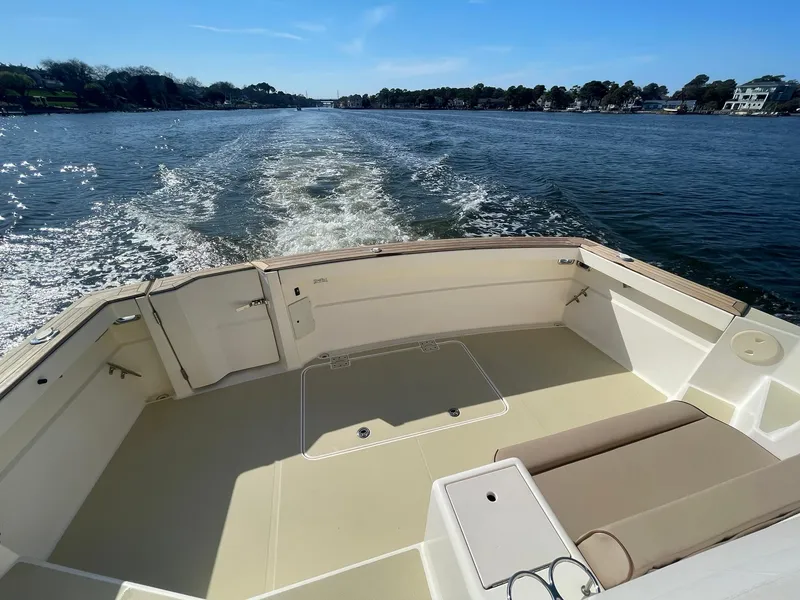Slide: The Image of 2008 Sabre 38 Salon Express cruising on a sunny day, view from the deck. - 42