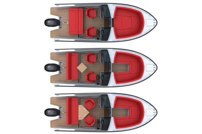 Slide: The Image of Manufacturer Provided Image: Top view of 2018 Draco 22RS boat layout with red seating. - 7