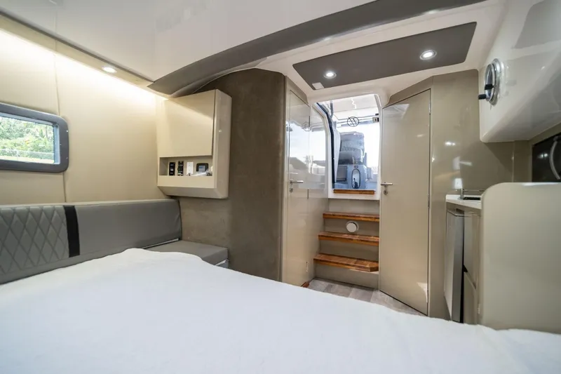 Slide: The Image of Luxurious interior of 2026 Hanover 387 yacht with modern design and comfortable amenities. - 24