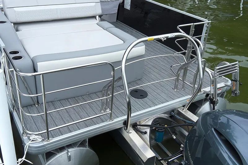 Slide: The Image of Manufacturer Provided Image: 2019 Sweetwater 2286 SFL pontoon boat rear deck with seating and motor. - 23