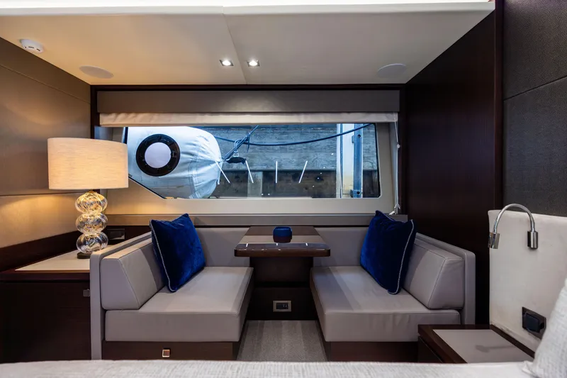 Slide: The Image of Luxurious interior of 2019 Sunseeker 76 yacht with elegant seating and decor. - 105