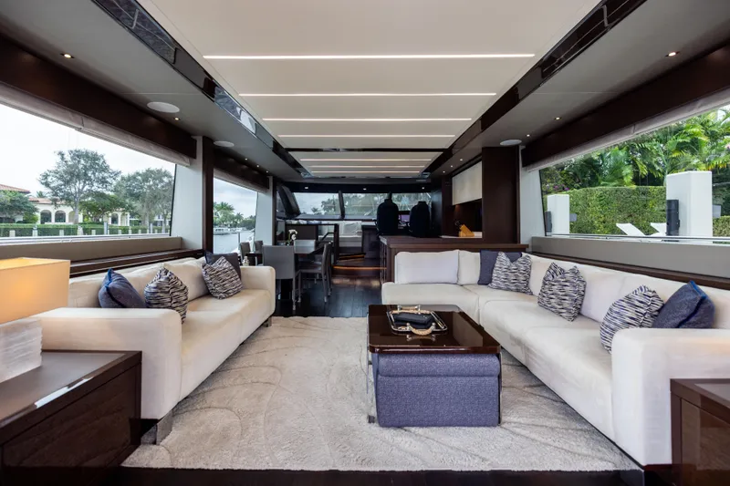 Slide: The Image of Luxurious interior of 2019 Sunseeker 76 yacht with elegant seating and modern decor. - 56