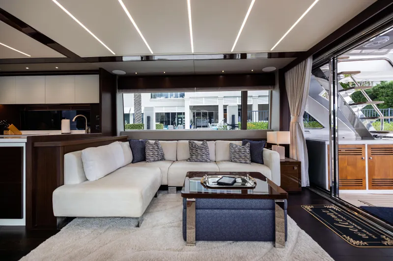 Slide: The Image of Luxurious interior of 2019 Sunseeker 76 yacht with elegant seating and modern design. - 61