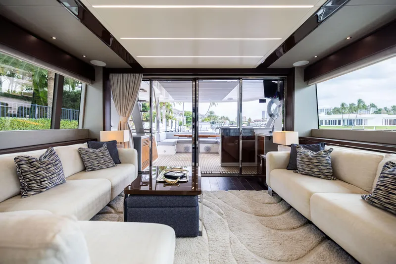 Slide: The Image of Luxurious interior of 2019 Sunseeker 76 yacht with elegant seating and modern decor. - 66