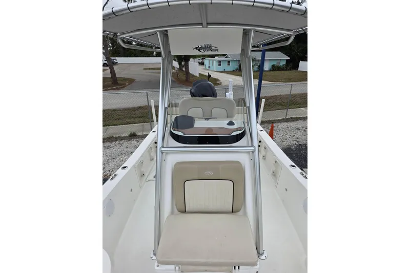 Slide: The Image of 2016 Sea Fox 22XTR Viper boat interior with seating and console view. - 16