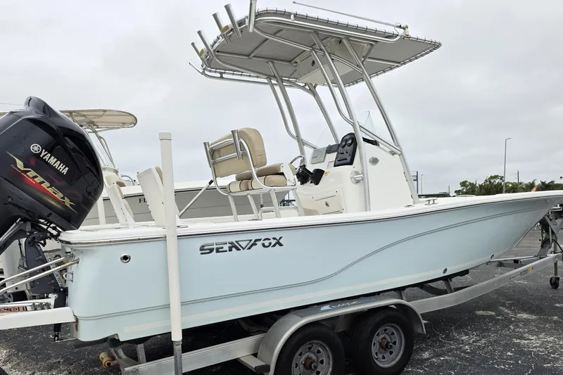 Slide: The Image of 2016 Sea Fox 22XTR Viper boat on trailer with Yamaha engine. - 23
