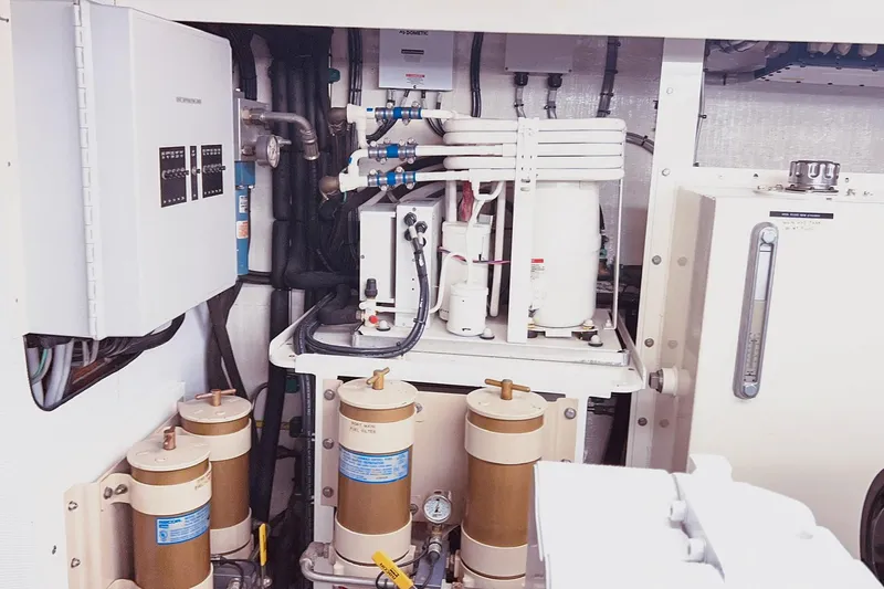 Slide: The Image of Engine room of 2001 Nordlund Enclosed Command Bridge with filtration and control systems. - 34