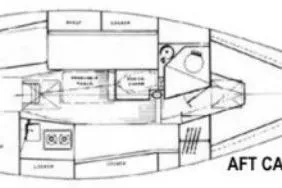 Slide: The Image of 1974 Tartan 30 sailboat interior layout diagram, featuring aft cabin and galley. - 2