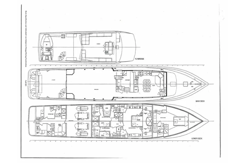 Slide: The Image of Blueprint of 2006 Broward Raised Pilothouse yacht, showing flybridge, main, and lower decks. - 43