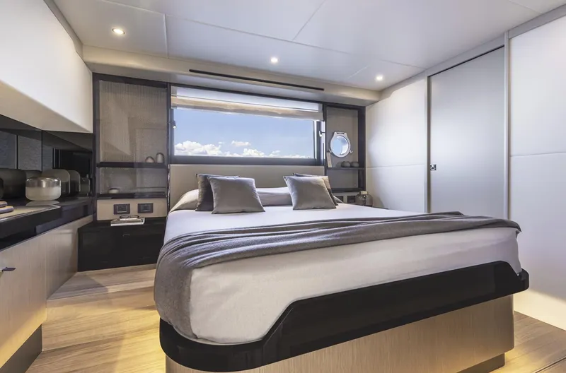Slide: The Image of Luxurious bedroom interior of 2025 Absolute 60 Fly Co Ownership yacht. - 10
