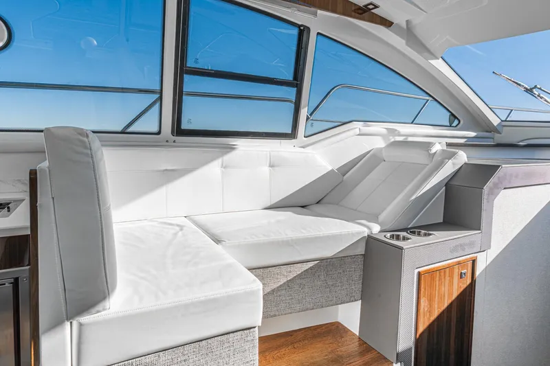 Slide: The Image of Luxurious interior seating of 2023 Cruisers Yachts 42 Cantius with modern design and comfort. - 26