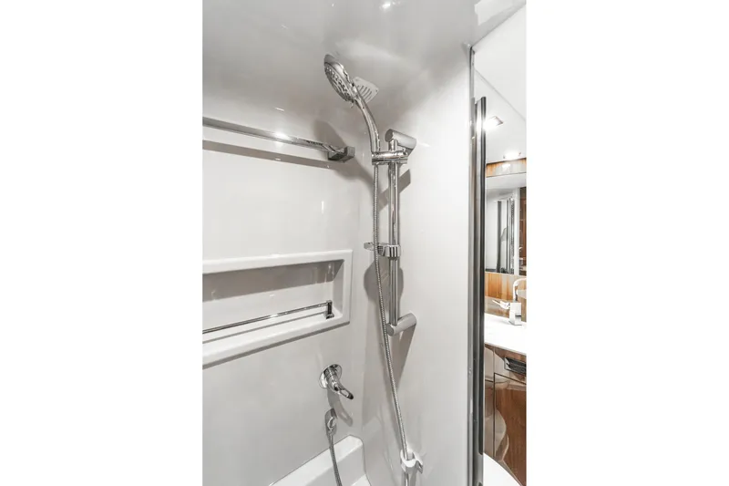 Slide: The Image of Luxurious shower in 2023 Cruisers Yachts 42 Cantius, featuring modern chrome fixtures. - 34