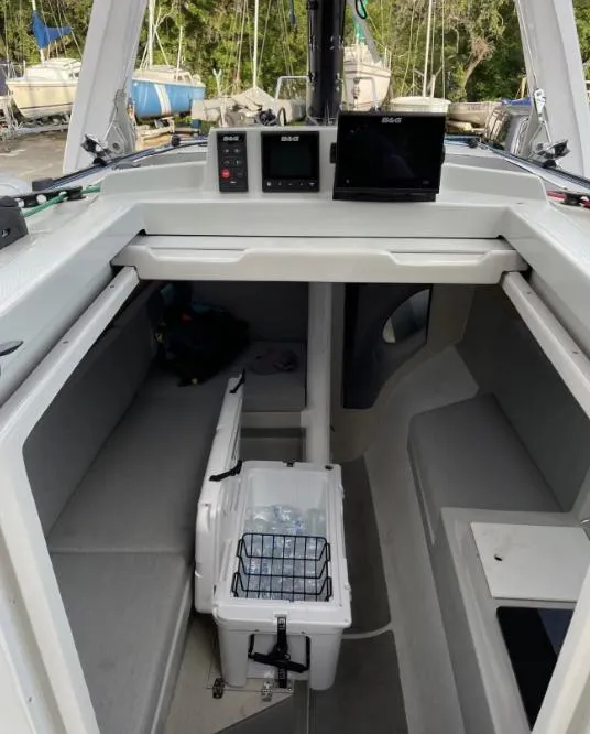 Slide: The Image of 2022 Corsair 880 Sport interior with navigation equipment and seating area. - 18