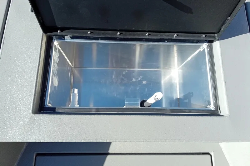 Slide: The Image of Open compartment of 2026 Thor 1900 Lake Hammer boat, showcasing interior details. - 25