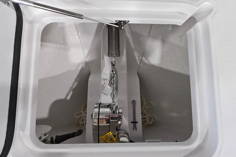 Slide: The Image of Anchor locker of 2026 Southport 30 FE boat with chain and winch. - 40