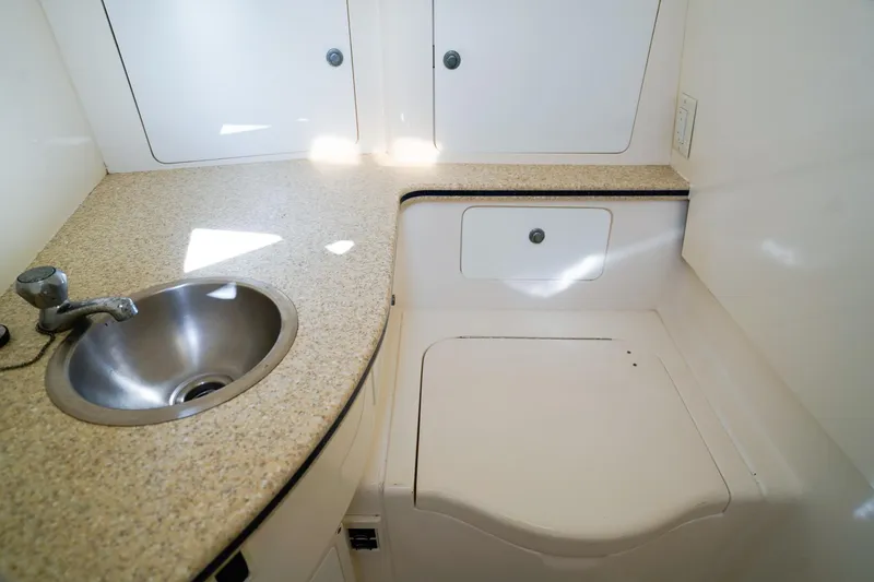 Slide: The Image of 2003 Intrepid 310 Walkaround interior with sink and storage compartments. - 29