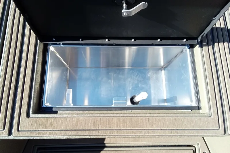 Slide: The Image of Open storage compartment on 2026 Thor 1900 Lake Hammer boat deck. - 21