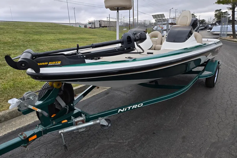 Slide: The Image of 2008 Nitro Z-6 boat on trailer, featuring Minn Kota trolling motor. - 6