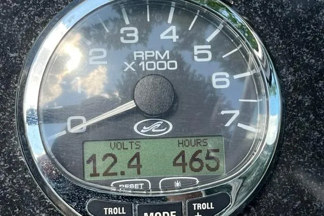 Slide: The Image of Close-up of 2008 Sea Ray 240 Sundancer tachometer showing 12.4 volts and 465 hours. - 16