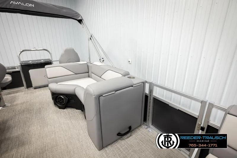 Slide: The Image of 2026 Avalon VEN RF boat interior with gray seating and modern design. - 22