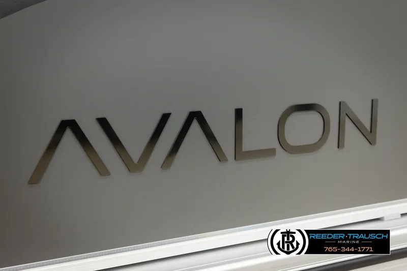 Slide: The Image of 2026 Avalon VEN RF logo on sleek metallic surface, Reeder-Trausch Marine branding. - 49