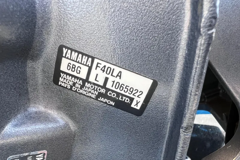 Slide: The Image of Yamaha motor label on 2017 Rigid Boats 14 Sport, model F40LA, made in Japan. - 22