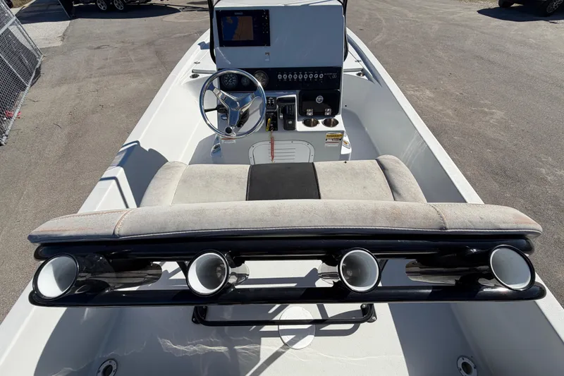 Slide: The Image of 2020 Blazer Bay 2200 Fisherman boat interior with steering wheel and control panel. - 18