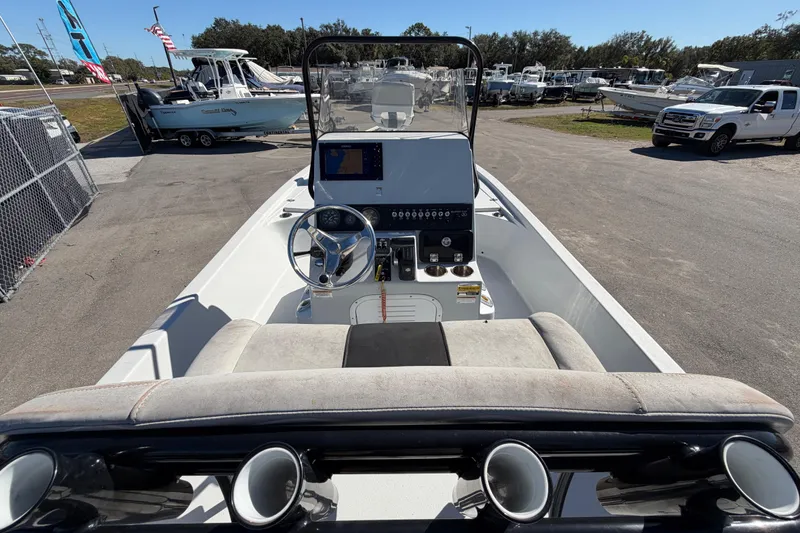 Slide: The Image of 2020 Blazer Bay 2200 Fisherman boat interior with steering console and seating. - 19