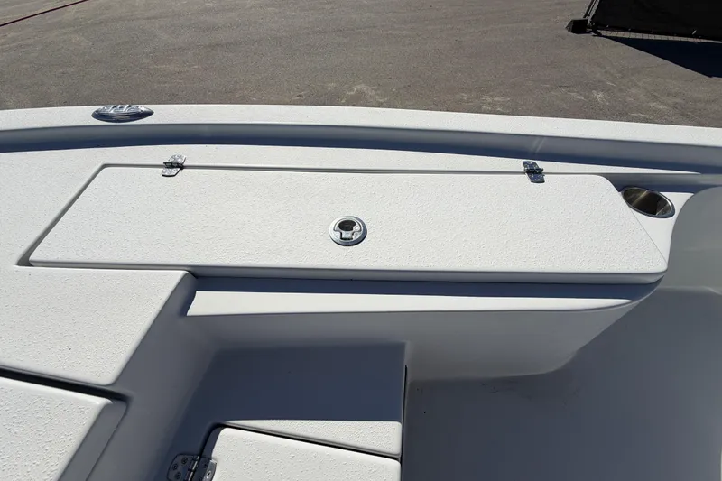Slide: The Image of 2020 Blazer Bay 2200 Fisherman boat deck with storage compartment and cup holder. - 42