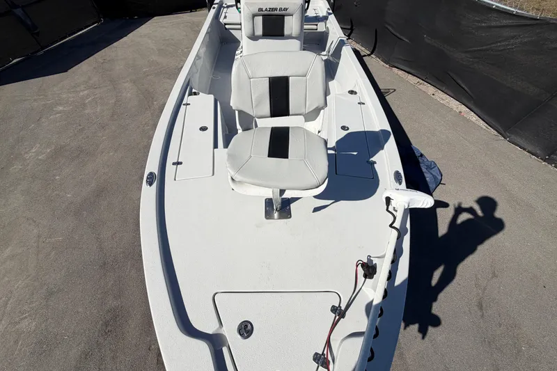 Slide: The Image of 2020 Blazer Bay 2200 Fisherman boat with dual seats and trolling motor. - 48