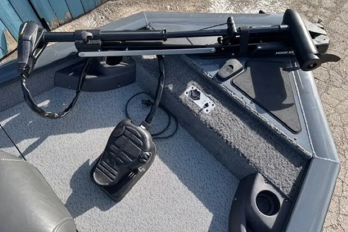 Slide: The Image of 2019 Tracker Pro Team 175 TF boat with trolling motor and foot pedal control. - 8