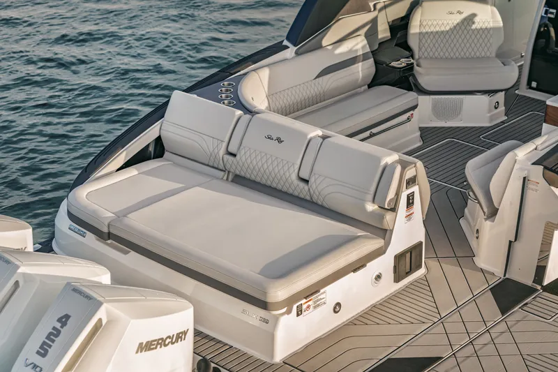 Slide: The Image of The image shows the stern of a Sea Ray SLX 360 Outboard with luxurious seating. - 3