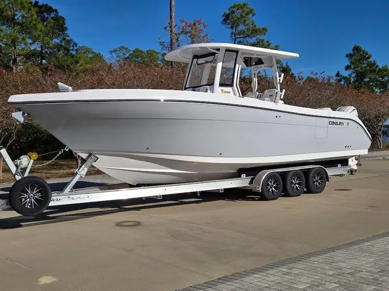 The Image of 2024 Century 3200 boat on trailer, ready for transport. - 0