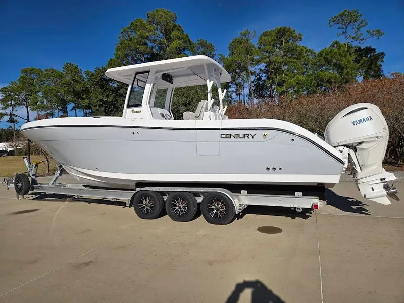 Slide: The Image of 2024 Century 3200 boat on trailer, side view. - 1