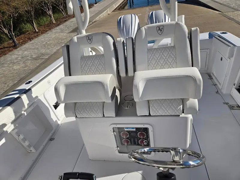 Slide: The Image of Luxurious seating on a 2024 Century 3200 boat. - 10