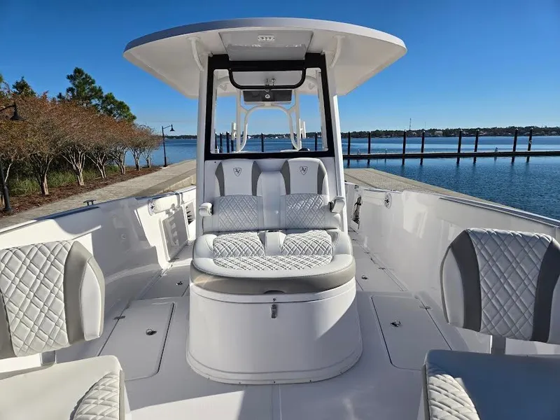 Slide: The Image of Interior view of 2024 Century 3200 boat at dock. - 18
