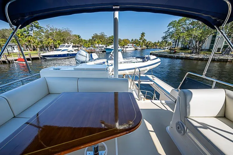 Slide: The Image of Luxurious 2013 Grand Banks 43 Europa yacht interior with scenic marina view. - 25