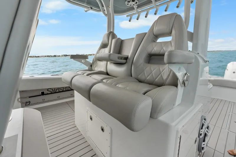 Slide: The Image of Luxurious seating on Freeman 47 boat, 2099 model, with ocean view. - 25