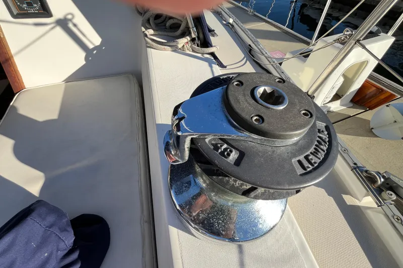 Slide: The Image of Winch on 1984 Catalina 36 MkII sailboat deck, featuring Lewmar 48 model. - 17