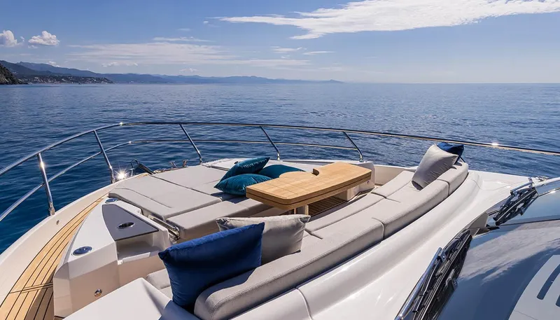 Slide: The Image of Luxurious 2024 Absolute 60 Fly yacht with spacious sun deck and ocean view. - 8