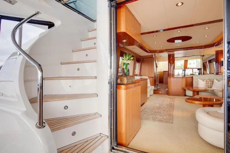 Slide: The Image of Luxurious interior of 2008 Horizon 82 Cockpit Motoryacht with elegant wood finishes and plush seating. - 6