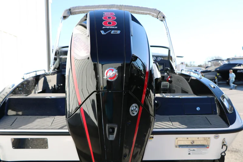 Slide: The Image of 2025 Vexus DVX 20S boat with powerful 300 Pro V8 engine, rear view. - 8