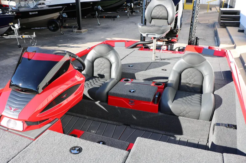Slide: The Image of 2026 Vexus AVX 2080 boat interior with sleek red and black seating design. - 25